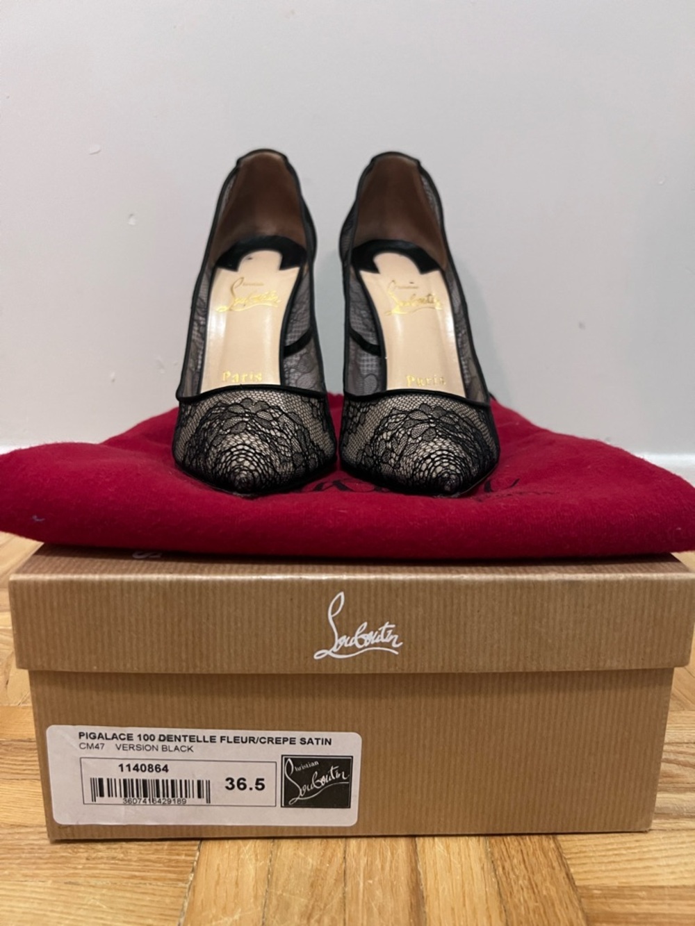 Christian Louboutin Black Lace Pointed Pumps with Sheer Sides